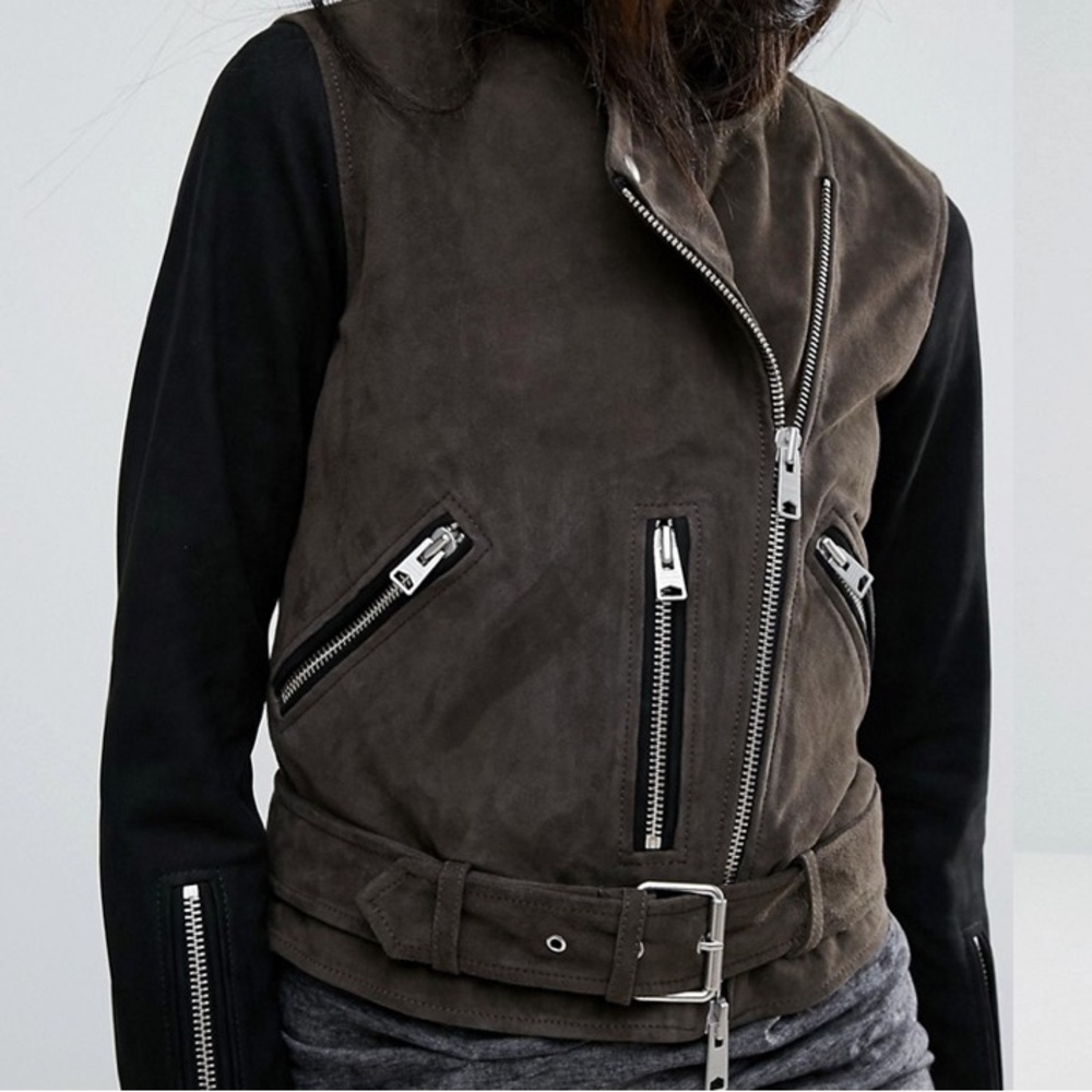 All Saints Suede Biker Jacket S - Picture 2 of 13